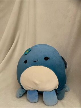 Squishmallows Blue Octopus Plush with Cream Belly and Flower
